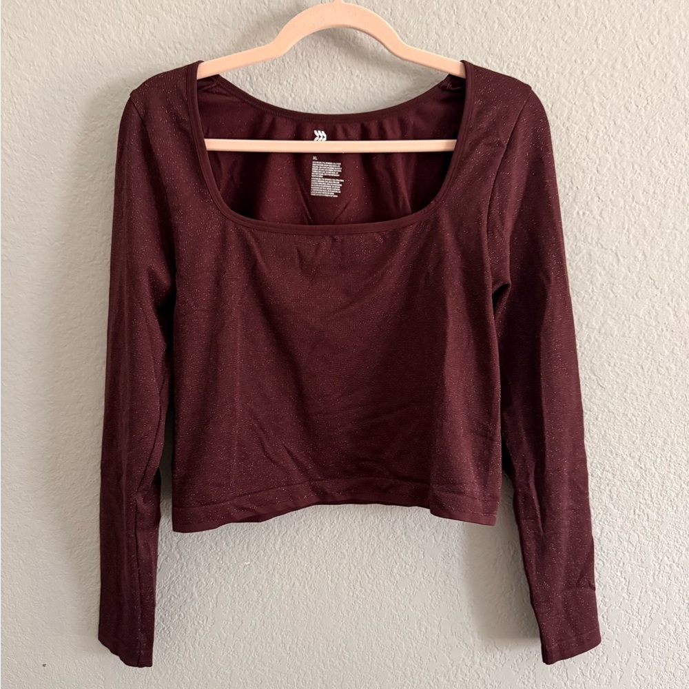 All in Motion Burgundy Shimmer Long Sleeve Crop Top & Leggings Set